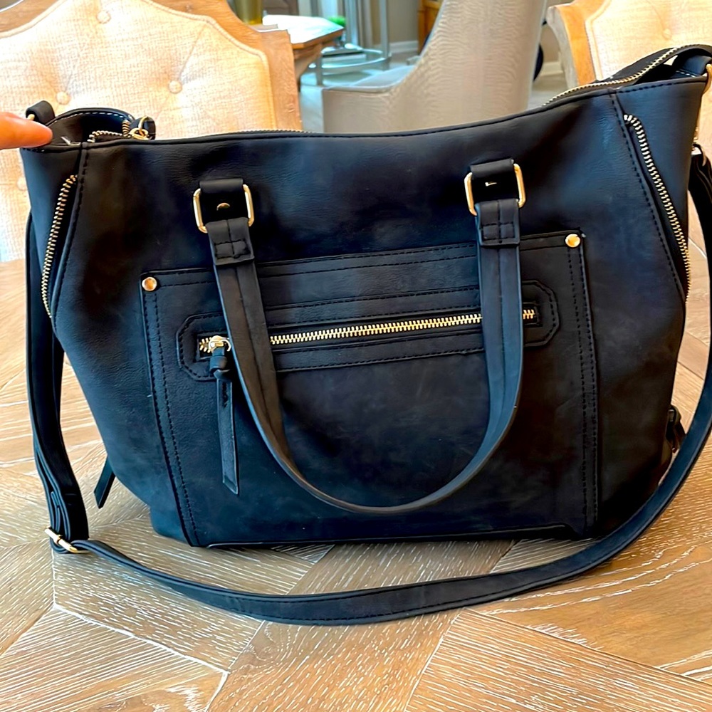 Black faux suede large purse satchel hobo crossover